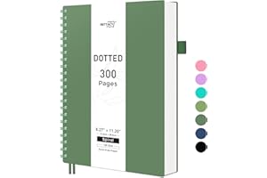 RETTACY Dotted Notebook A4, Bullet Dot Grid Journal, Wirebound Spiral Notebooks 300Pages /150 Sheets for Writing,100gsm, PVC Hardcover, for Women Men Work Office School, 21.5 x 27.9cm - Dark green