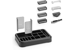 FINETCH Shaver Stand with 8PC Guide Combs Kit for O Blade QP2724/QP2834/QP25XX/QP26XX/QP65XX/QP66XX OBlade Pro，0/3mm Body Comb & 1/2/3/5mm Bi-Directional Guides Replacement for Face Hair Clippers & Beard Trim