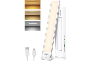 TNMOO Under Cupboard Kitchen Lights 84LED, Motion Sensor Lights Indoor USB Rechargeable, Dimmable Wardrobe Lights with 3 Light Colors (Warm & White), Stick on Night Light for Cabinet, Closet, Kitchen, Stair