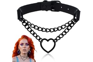 XUZOPIM Black Choker Necklace Women's Gothic Necklace Choker Black Gothic PU Leather Heart Slip Chain Adjustable Retro Choker Collar Chain For Girls Christmas Accessories