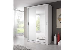 ARTI MOEBEL24_PL Schwebetürenschrank Kleiderschrank AR-04 ARTI Garderobenschrank mit Spiegel Schiebetürenschrank (Weiß Matt)