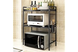 LANTUS Support Extensible en Métal Four à Micro-Étagère pour Micro-Ondes à 2 Couches - Extensible - pour épices, conserves, Bouteilles, jusqu'à 25 kg (40/64 * 36.5 * 78cm (Noir))