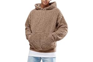 Runcati Herren Kapuzenpullover Teddy Fleece Hoodie Einfarbig Plüsch Sweatshirt Leichte Flauschig Sherpa Pullover Casual Winter Outwear mit Kängurutasche