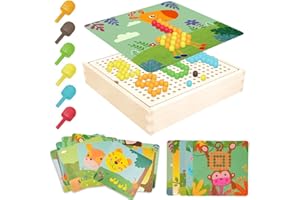 Yuragim Gioco Chiodini per Bambini 2 3 4 5 Anni Giochi Montessori Educativi Mosaico Giochi Puzzle Bambini, Incastro Mosaico con 240 Perle e 10 Carte Giochi da Viaggio Regalo bambini Compleanno Natale