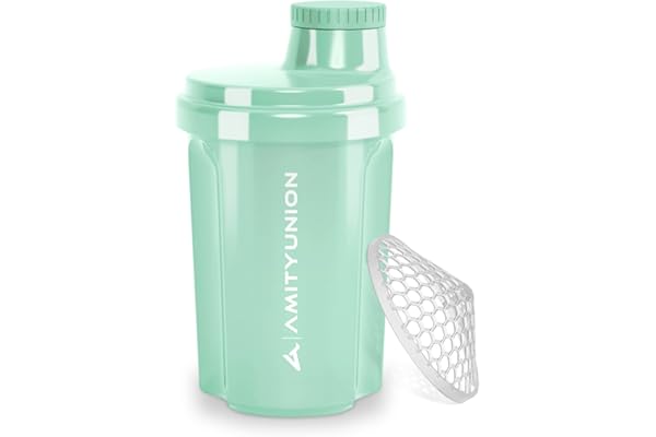 Protein Shaker 300 ml "Heaven" étanche, sans BPA avec tamis cliquable et balance pour shakes de lactosérum crémeux, coupes de fitness pour isolats et concentrés sportifs, original en Bleu menthe