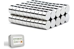 UTOMAG 100 Pezzi Calamite Piccole - 6 mm x 3 mm - Potenti Magneti al Neodimio Rotondi, Forti Magneti per Frigorifero, Scienza, Artigianato, Mappe, Foto, Decorazioni, Scuola, Cucina e Ufficio