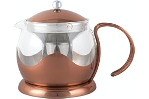 La Cafetière Teapot Glass Loose Leaf Teapot with Infuser, 1.2 L, Copper, 21.500 x 13.500 x 12.300
