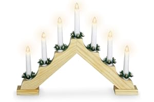 SPETEBO Drewniany łuk świetlny 39 cm z 7 świecami LED i timerem – naturalny – dekoracja bożonarodzeniowa z oświetleniem – świecznik adwentowy, łuk świetlny, mostek na świece, okno, dekoracja na baterie