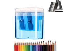 SHUNJIAN Twin Hole Pencil Sharpener with Container, Manual Pencil Sharpener, Pencil Shar/pener, Barrel Sharpener, Tip Shaping Tool with Double Holes and Lid, Suitable for School, Home and Office(Blue)