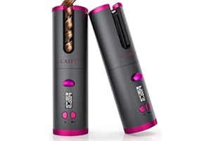 CAIFU Wireless Automatic Curling Iron, Cordless Auto Hair Curler for Travel, Ceramic Rotating Hair Curler with 6 Temps & Timers, Portable Rechargeable Curling Wand, Auto Shut-Off, Fast Heating Iron