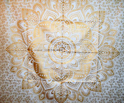 Traditionelle Jaipur Lotus Mandala Wandteppich, Golden Ombre indischen Wandbehang, Bohemian Schlafsaal, Zimmerdekoration Hippie Picknick Werfen, Boho Strand Decke - 4