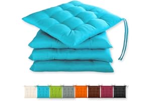 Gräfenstayn® Juego de 4 Cojines 40x40x3cm con Correas de sujeción para Interior y Exterior con Junta Oeko-Tex - (Turquesa)