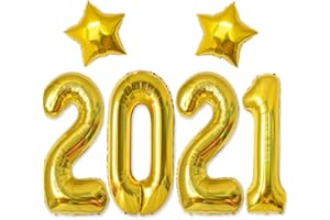 RichMoho 40 Inch Number 2021 Balloon Sets + 2pcs 18” Stars Number 0 Balloon, Number 1 Balloon, Number 2 Balloon, Number 10 Balloons, Number 12 Balloons, Number 20 Balloons, Number 21 Balloons