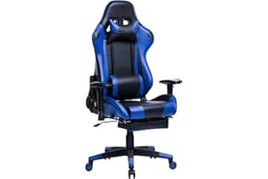 WOLTU Silla Gaming, Cuero Sintéticor Ergonómica Gaming para Chair con Reposacabeza & cojín Lumbar & Reposapiés Gamer Sillon Videojuegos, Livestreaming, Silla de Oficina y computadora Negro+Azul