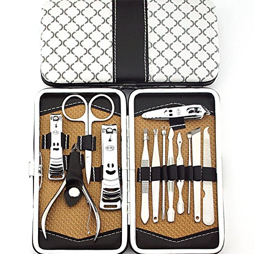 13 Pieces Stainless Steel Nail Clippers Tweezers Manicure Pedicure Tools Set Kit With A Beautiful Wallet/Case, for Thick Hard Nails, onychomycosis, ingrown Nail, paronychia,the Best Gift Idea, Fast Ship From UK