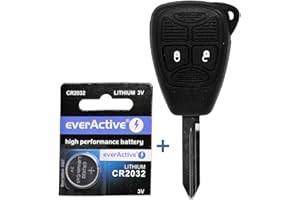 MT KEY Mando a distancia para llave de coche, 1 carcasa de 2 botones, 1 llave en blanco, 1 batería CR2032 para Chrysler/Jeep Dodge