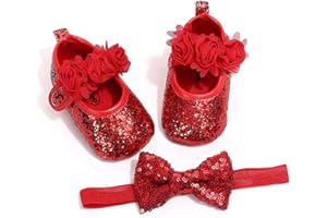Carolilly Scarpe da Bambina con Fascia per Battesimo e Cerimonia Neonata Scarpine Primi Passi Antiscivolo con Suola Morbida Idea Regalo per Bambina