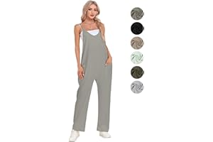 Lenugeo Latzhosen Für Damen, Lässige Overall Jumpsuits Frühling Sommer Herbst, Ärmellose Overalls + Lange Weite Beine