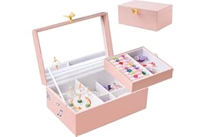 ProCase Girls Musical Jewelry Box with Spinning Ballerina, Kids Jewelry Boxes Storage, Ballerina Music Box Gifts for Little Girl Daughter, Birthday Anniversary Christmas Gifts -Pink