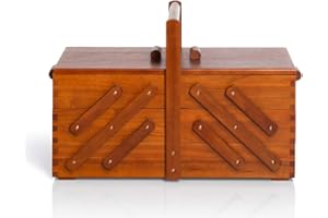 Prym 612551 Nähkasten aus dunklem Holz, L – Hochwertige Holzbox mit Ziehharmonika-System, ideal zur Aufbewahrung von Nähzubehör, Garnrollen, Nadeln & Zubehör