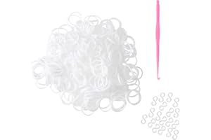 KOMONEE 300 White Loom Bands Refill Pack with Hook Tool and Clips Art Craft Friendship Bracelet Jewellery Making Childrens Game