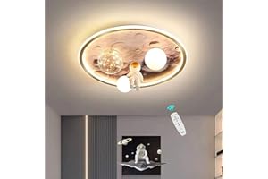 HKLY Luz de Techo LED Lámpara de Habitación Infantil, Lámpara de Techo Regulable con Mando a Distancia Astronauta Luna Luces de Techo, Decorativa Luz Moderna Plafon Techo Redondo 50cm 68 W