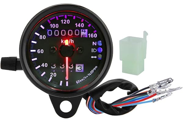 Tissting Compteur de Vitesse Moto, Double Jauge LED Universel avec Rétroéclairage, Installation Facile, Matériau de Haute Qualité pour Motos