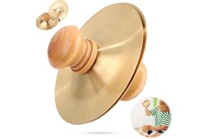 PEUTIER 2.76 Inch Finger Cymbals With Wooden Handles, Mini Hand Cymbals, Portable Practice Copper Zills for Kids Dance Music Drum Percussion Instruments Performance Party