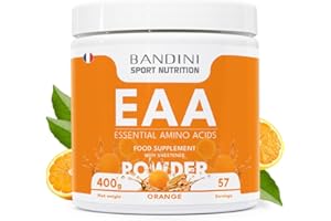 Bandini® EAA ZERO Poudre | Acides Aminés Essentiels AAE 400g Powder | Supplément Végétalien Sans Sucre | Apport Optimal de 9 Amino Acids | Puissant Pre Workout | Boisson Vegan au goût d'Orange