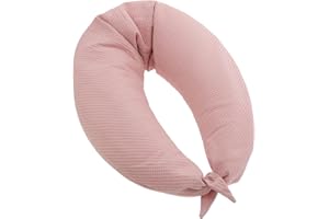 Cambrass-cojín Lactancia bebé en Forma de Media Luna-Almohada para Embarazadas-Almohada de Lactancia con Relleno de microperlas Que proporcionan un Mejor Descanso y Relax-Forest Rosa 80x185x16 cm