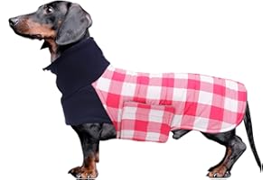 Geyecete Warm Thermal Quilted Dachshund Coat,High Neckine String Holes Dachshund jacketOutdoor Dog Apparel with Adjustable Bands for Small,Medium Dog-Pink-XL