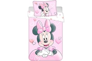 JERRY FABRICS Parure de Lit Minnie Powder Pink pour Lit Bébé ou Junior, 100% Coton, Housse de Couette 100x135 cm + Taie d'oreiller