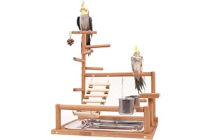 Honicemar Supporto per Uccelli in Legno - Parrot Playstand, Parco Giochi per Uccelli con Scala Altalena Trespolo Mangiatoia Vassoio e Giocattoli da Palestra per Parrot di Piccole e Medie Dimensioni