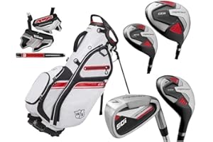 GENERIC Wilson Prostaff Mens Right Hand SGI Complete 12 Piece Golf Club Graphite Set & Blue/Red/White Stand Bag New Harmanized M5 Putter FREE Umbrella & Society Tee Pack Worth £29.99