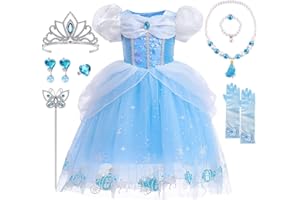 YYDSXK Robe Princesse Fille, Deguisement Princesse avec Couronne Collier Ensemble, Costume Carnaval Enfant, Deguisement Princesses pour Anniversaire Cosplay Fête
