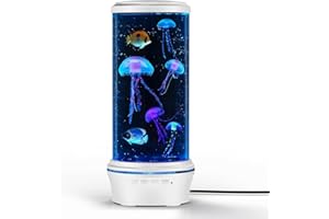 ‎KIMIMARA Jellyfish Lampe LED Quallen Aquarium Lavalampe - Runde Quallen Aquarium,8farben Einstellung Stimmungslicht Dekoration Mit 4quallen & 2fish (Weiß)