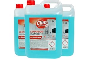 3 Limpiadores Multiusos Clim Profesional con Bioalcohol. Limpia y Desinfecta Cualquier Superficie Aportando Brillo y buen aroma. Caja con 3 garrafas de 5 litros