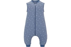 AMO NENES Śpiwór niemowlęcy, śpiwór z nogawkami, śpiwór dla małych dzieci, bawełna ekologiczna, bardzo miękka piżama dla chłopców i dziewczynek, szary/niebieski, 80