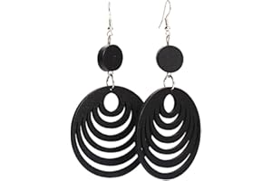 IDIN JEWELLERY Black cut out design layered hoop wooden drop earrings