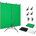 Green Screen Background with Stand 5x6.5FT,White Black Green Photography Backdrop Stand Kit for Live Streaming, Video Shooting,Zoom Meeting,Gaming (1.5x2M)