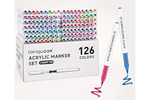 languo 126 Feutres Acryliques, 14 série de couleurs. Marqueurs de peinture acrylique à pointe pinceau souple. Acrylic Paint Marker à Base d'eau pour tissu, bois, pierre, toile, verre, roche, loisirs