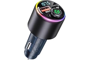 CIRYCASE Bluetooth Car 5.3, PD 30W & QC3.0 18W Type-C Ładowarka samochodowa, Nadajnik FM Bluetooth Samochód Głośnomówiący, Adapter Bluetooth Samochodowy z 7 podświetleniem LED, Odtwarzacz MP3 Wysoka