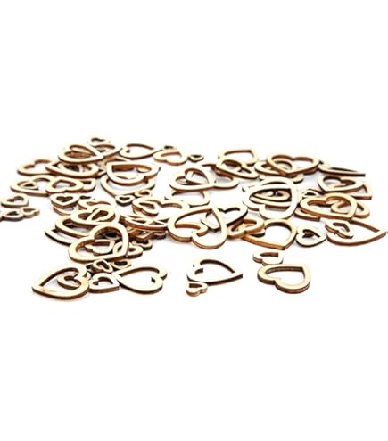 Wood Hearts, Kleine Hart Bedels met Gat Thuis Uitsparing Kleine Vormen Scatter Knutselen Metaal Plat en Sterren Gevormd voor Ambachten Houten Bloemen Mini 2 Inch (30-10MM gemengd haar 200
