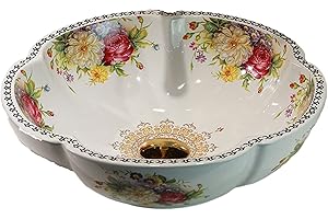 jdzjybqx Vasque en céramique blanche Bol en forme de fleur Motif pivoine Plan de travail Salle de bain Vanité Lavabo Bassin pour bar et ferme,pour la salle de bain, Dia.42cmxH15cm