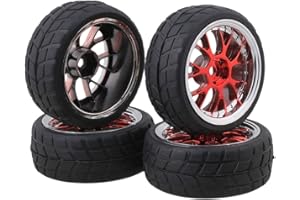 BQLZR Lot de 4 jantes et pneus en forme de Y pour voiture de course RC 1:10 Rouge