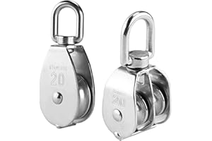 Zasjon Umlenkrolle Edelstahl, 2 Stücke M20 Riemenscheibe Umlenkrollen für Seile Stahlseil, Fitness Umlenkrolle Einzelne Doppelte Flaschenzug Seilrolle Klein für 1-8mm Seile, Tragkraft 75kg/165lbs