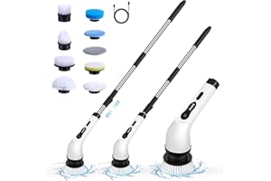 LMYSUFI Cepillo de limpieza eléctrico, 350 rpm, cepillo de limpieza eléctrico con barra telescópica ajustable ampliada, con 3 cabezales de cepillo, para azulejos, baño, inodoro (D)