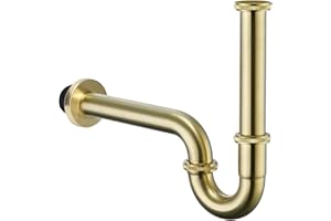 OPERMAXER Siphon universel [tube plongeur extra long 200 mm] pour lavabo, 1 1/4" x 32 mm épaississement du siphon tube, tuyau de vidange siphon avec manchon en caoutchouc (or brossé)