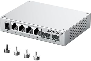SODOLA Switch Ethernet 2.5Gbps 6 Ports géré Via Le Web, 4 Ports 2.5G Base-T et 2 Ports 10G SFP+, Refroidissement en Alliage d'aluminium et Montage magnétique, Convient pour Le Bureau et la Maison