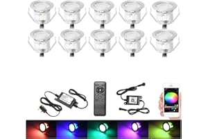 GEYUEYA Home WiFi RGB Decking Lights Kit, Ø30MM LED Deck Lights Color Changing 12V 0.5W Bluetooth APP Control for Terrace Patio Pathway Pool Deck Outdoor LED Landscape Lighting - 10 Packs